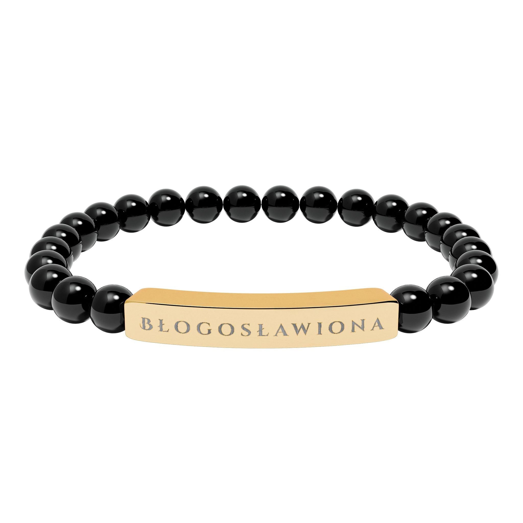 Błogosławiona (Blessed) Polish Engravable Natural Stone Bead Bracelet, Personalized Bar Stretch Bracelet Accessories La Vie Bien Błogosławiona (Blessed) Polish Engravable Natural Stone Bead Bracelet, Personalized Bar Stretch Bracelet