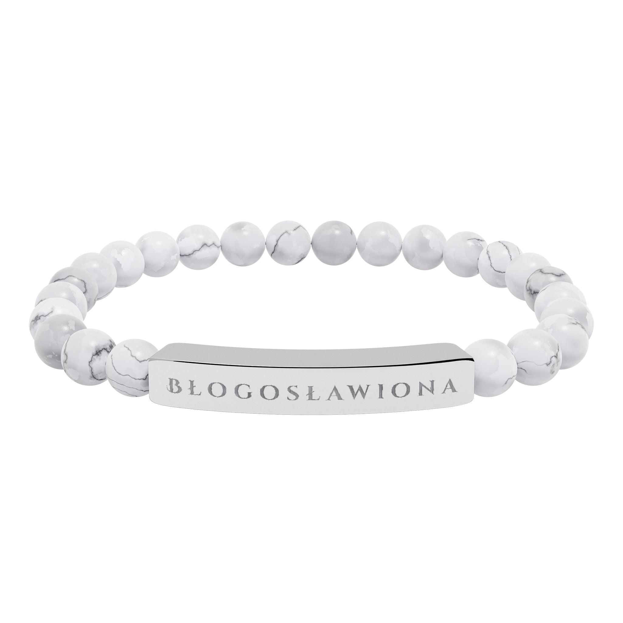 Błogosławiona (Blessed) Polish Engravable Natural Stone Bead Bracelet, Personalized Bar Stretch Bracelet Accessories La Vie Bien Błogosławiona (Blessed) Polish Engravable Natural Stone Bead Bracelet, Personalized Bar Stretch Bracelet