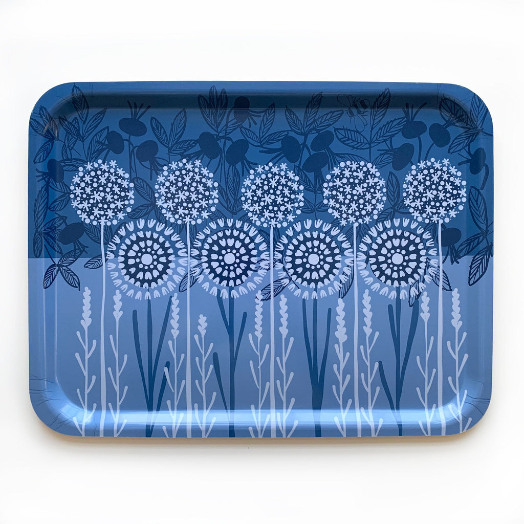 Bloom in Blue Tray | wood and melamine | 17" x 13" | Sweetgum tray La Vie Bien Bloom in Blue Tray | wood and melamine | 17" x 13" | Sweetgum
