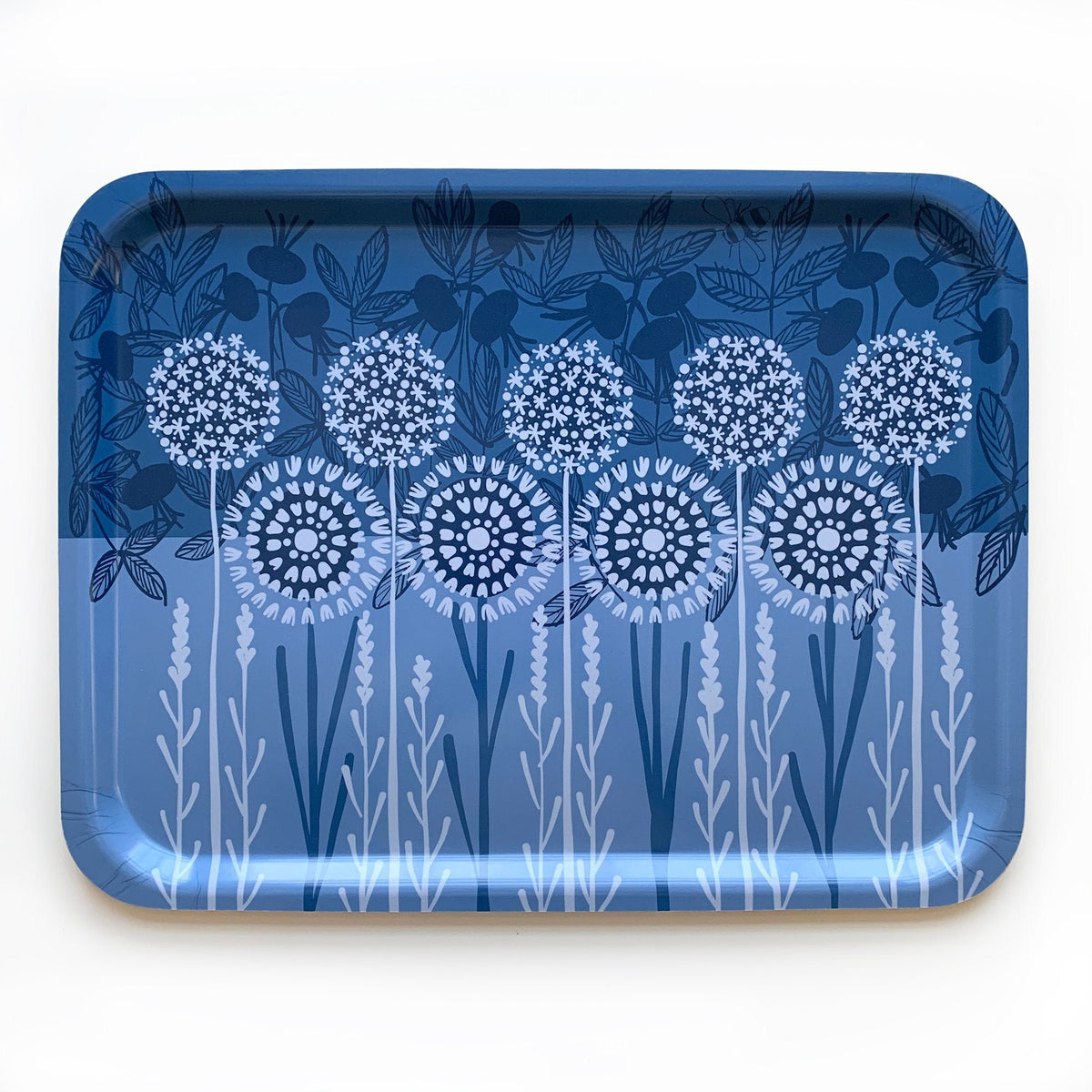 Bloom in Blue Tray | wood and melamine | 17" x 13" | Sweetgum tray La Vie Bien Bloom in Blue Tray | wood and melamine | 17" x 13" | Sweetgum