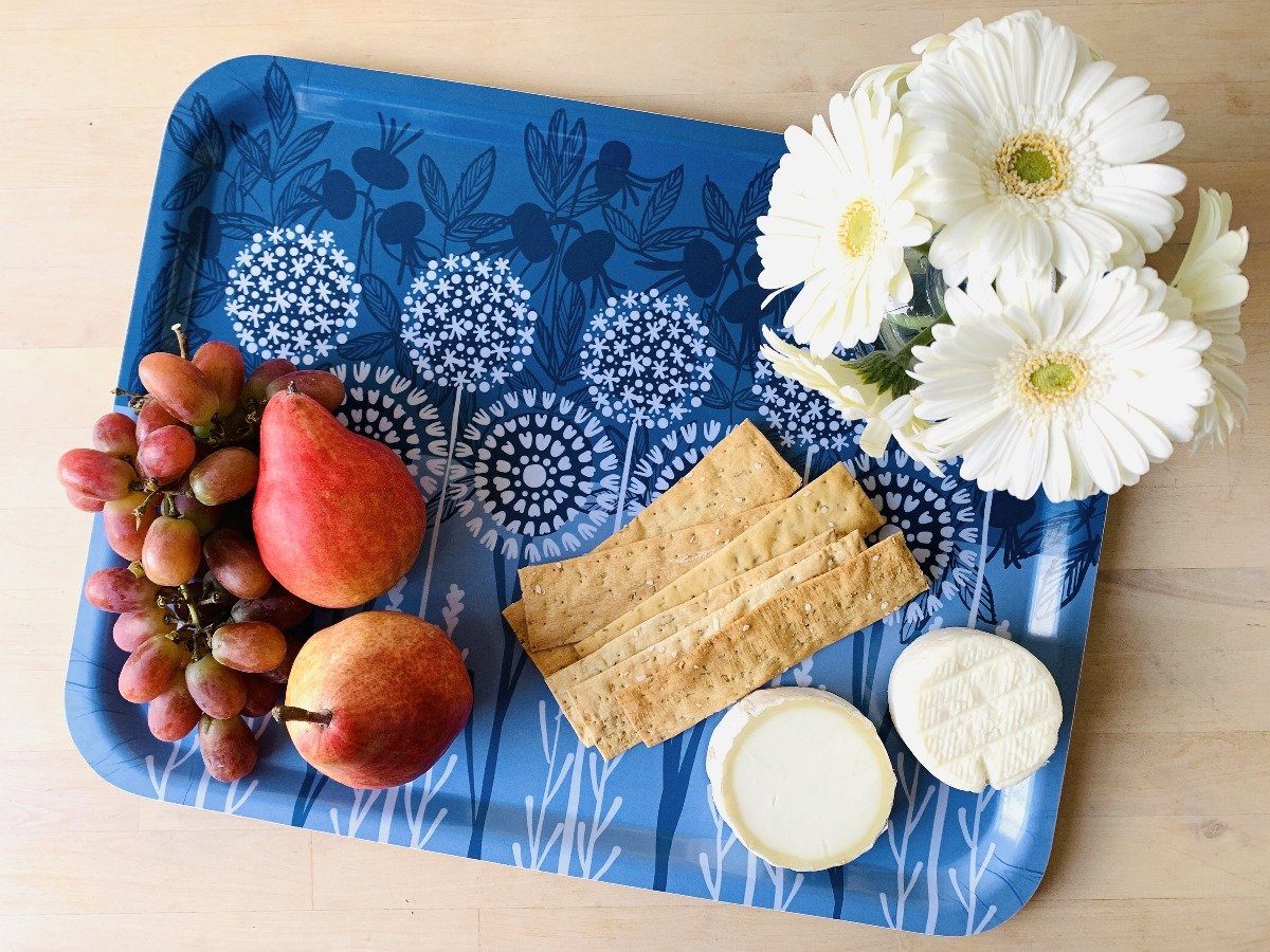 Bloom in Blue Tray | wood and melamine | 17" x 13" | Sweetgum tray La Vie Bien Bloom in Blue Tray | wood and melamine | 17" x 13" | Sweetgum