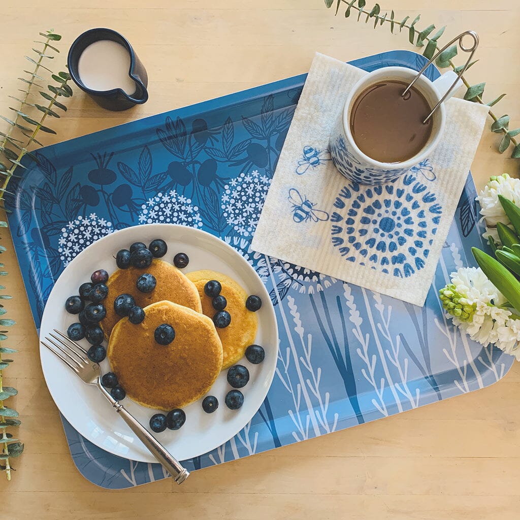 Bloom in Blue Tray | wood and melamine | 17" x 13" | Sweetgum tray La Vie Bien Bloom in Blue Tray | wood and melamine | 17" x 13" | Sweetgum