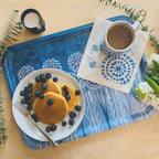 Bloom in Blue Tray | wood and melamine | 17" x 13" | Sweetgum tray La Vie Bien Bloom in Blue Tray | wood and melamine | 17" x 13" | Sweetgum