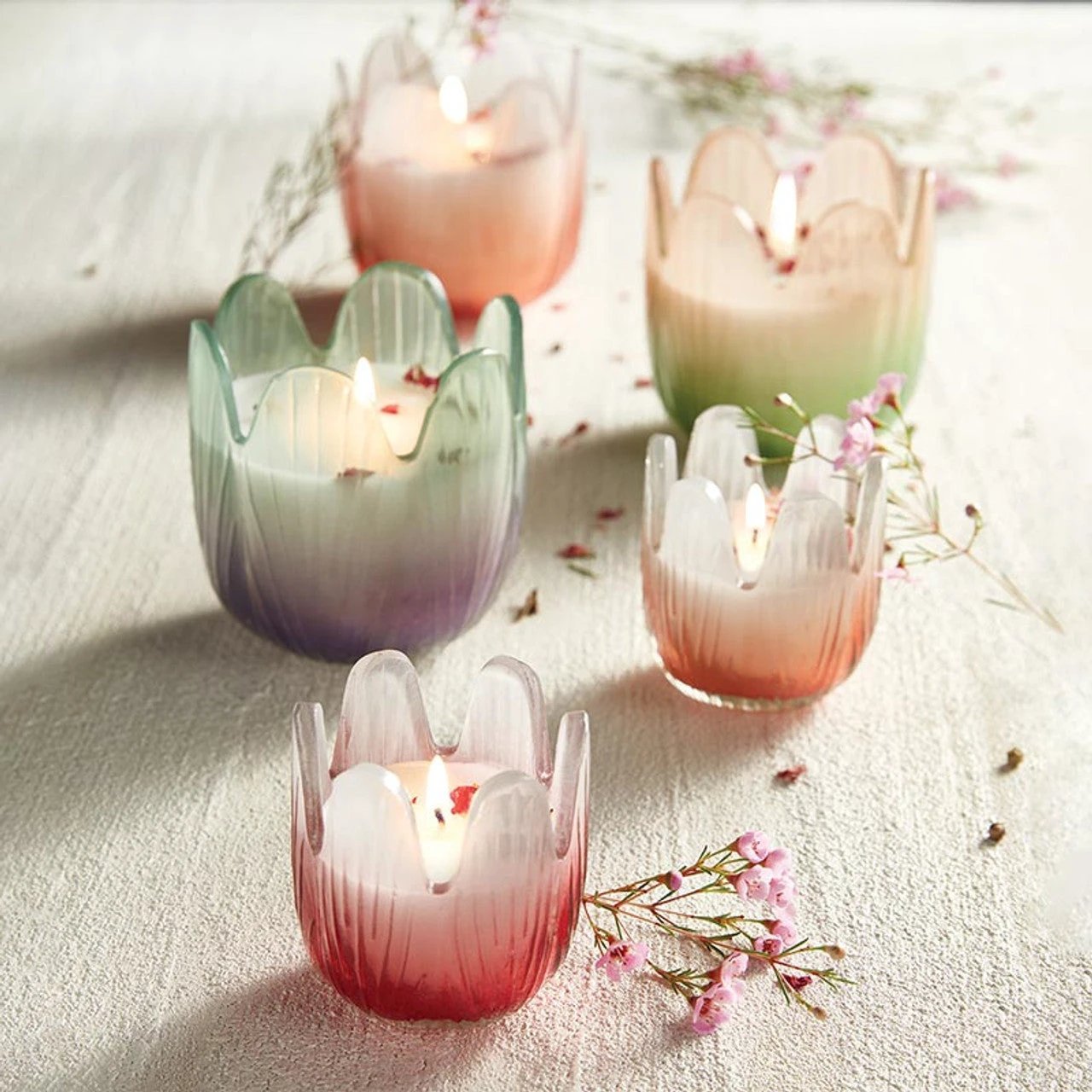 Blossom Candle Collection – Colorful Glass Flower Candles in Multiple Scents & Sizes by The Bullish Store