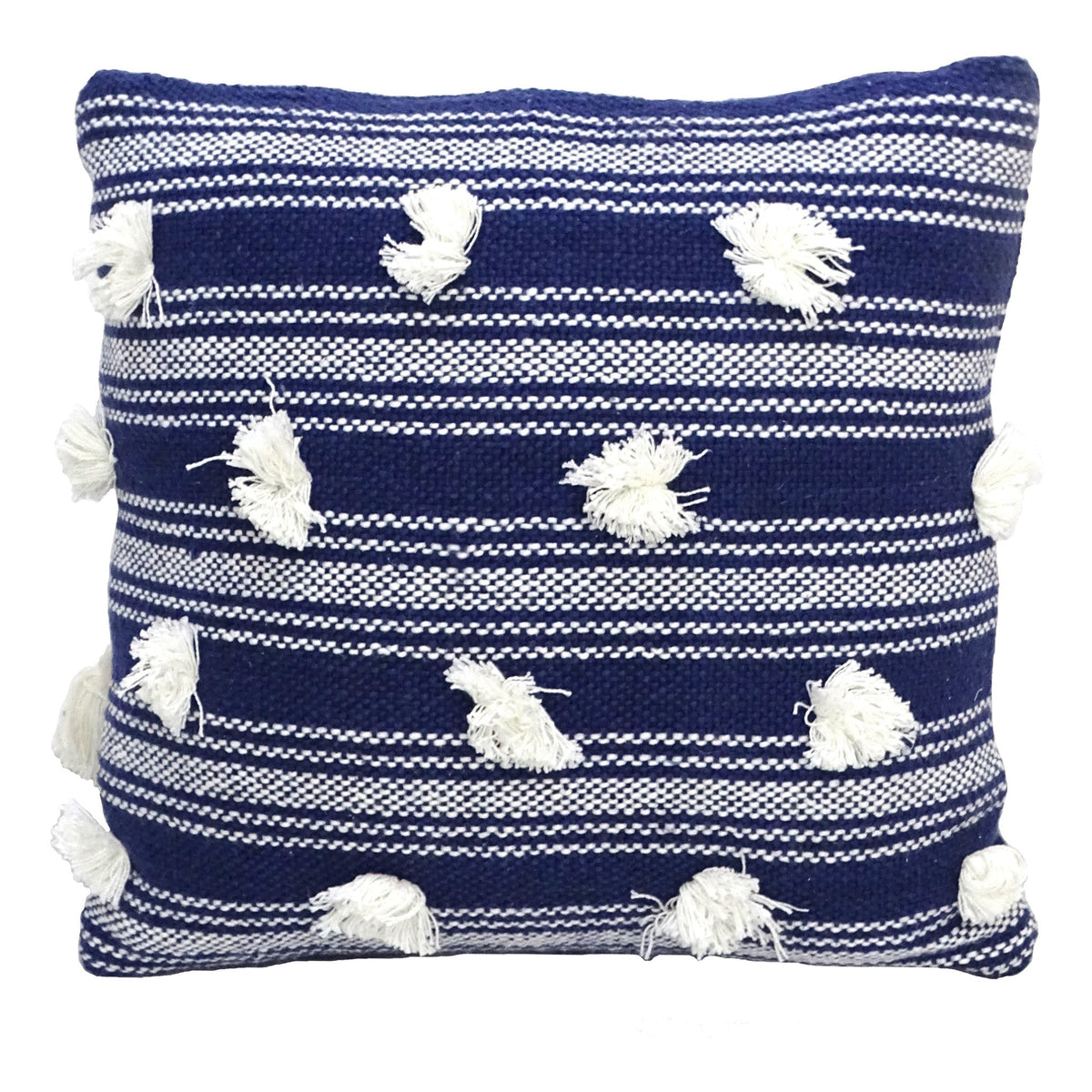 Blue 20" X 20" Decorative Throw Pillow with Pom Pom