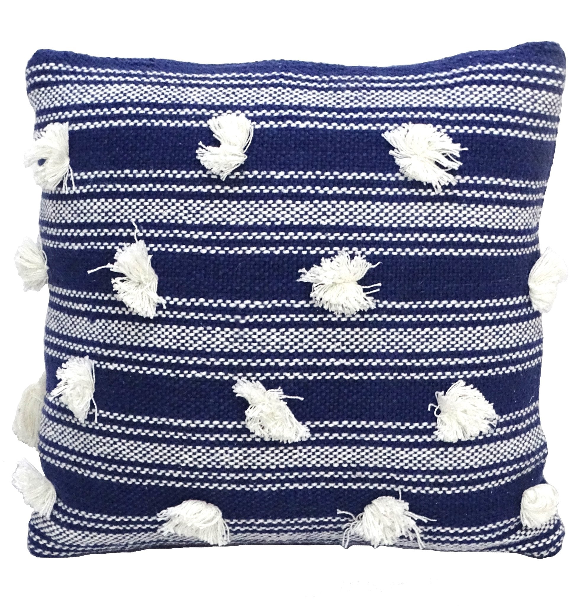 Blue 20" X 20" Decorative Throw Pillow with Pom Pom Throw Pillow La Vie Bien Blue 20" X 20" Decorative Throw Pillow with Pom Pom