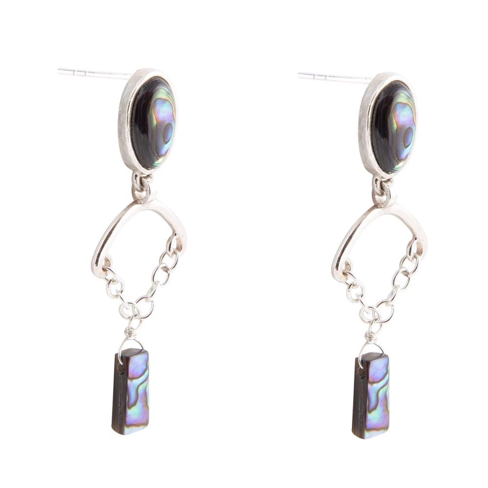 Blue Abalone Drop Chain Sterling Silver Earrings by Barse Jewelry