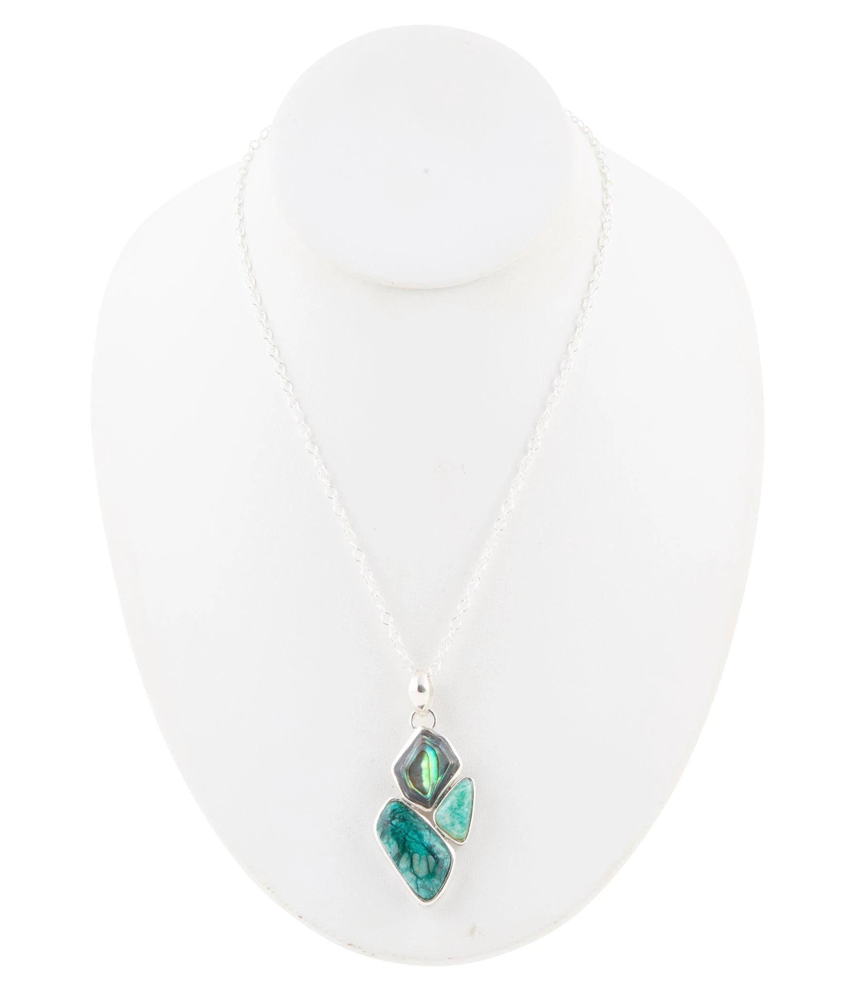 Blue Abalone Fire Sterling Silver Cluster Pendant Necklace by Barse Jewelry