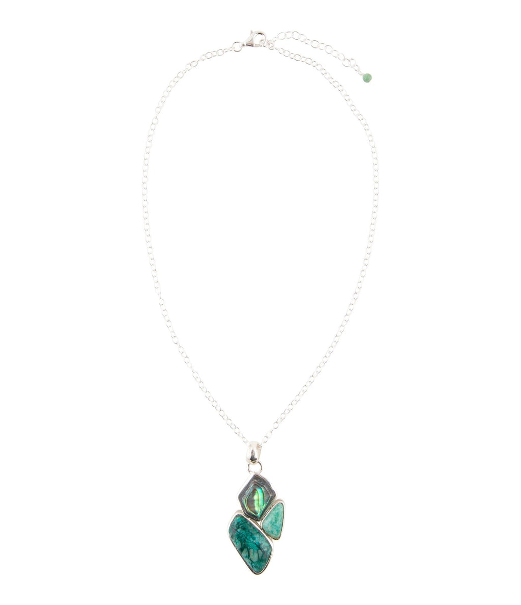 Blue Abalone Fire Sterling Silver Cluster Pendant Necklace by Barse Jewelry