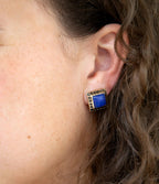 Blue Agate Golden Clip Earrings by Barse Jewelry