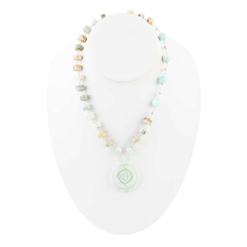 Blue Amazonite Rosette Sterling Necklace