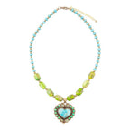 Legacy Heart Lime Green and Blue Turquoise Golden Pendant Necklace by Barse Jewelry