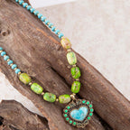 Legacy Heart Lime Green and Blue Turquoise Golden Pendant Necklace by Barse Jewelry