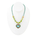 Legacy Heart Lime Green and Blue Turquoise Golden Pendant Necklace by Barse Jewelry