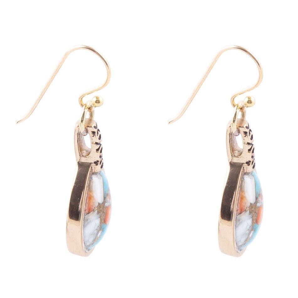 Blue and Orange Turquoise and Spiny Oyster Shell Stone Mix Golden Earrings Earrings La Vie Bien Blue and Orange Turquoise and Spiny Oyster Shell Stone Mix Golden Earrings