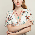 Blue and Red Turquoise Teardrop Golden Necklace by Barse Jewelry