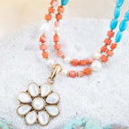 Blue and White Hibiscus Mother of Pearl Pendant and Necklace