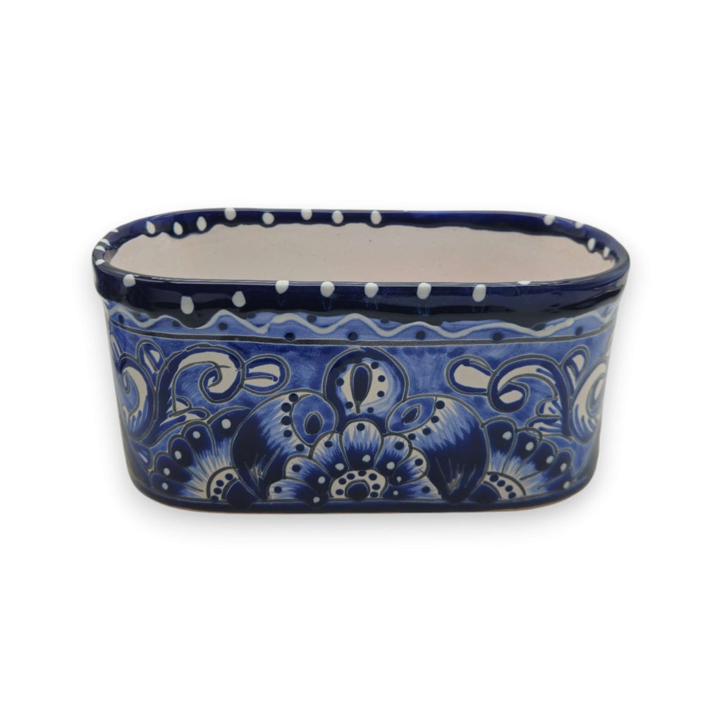Blue and White Oval Talavera Planter | Mexican Ceramic Pot Talavera Flower Pot La Vie Bien Blue and White Oval Talavera Planter | Mexican Ceramic Pot