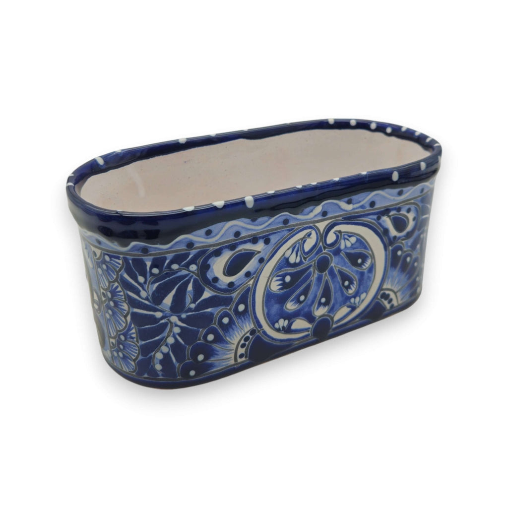 Blue and White Oval Talavera Planter | Mexican Ceramic Pot Talavera Flower Pot La Vie Bien Blue and White Oval Talavera Planter | Mexican Ceramic Pot