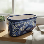 Blue and White Oval Talavera Planter | Mexican Ceramic Pot Talavera Flower Pot La Vie Bien Blue and White Oval Talavera Planter | Mexican Ceramic Pot