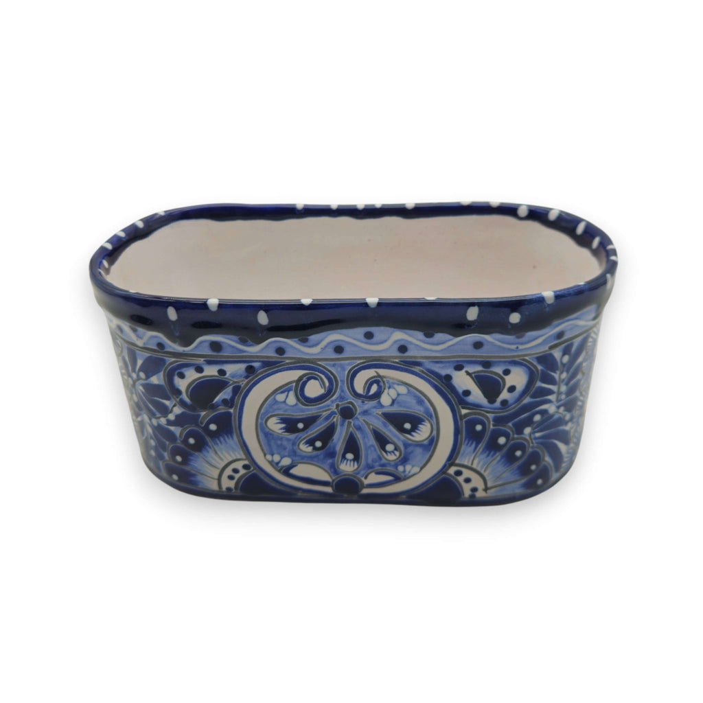 Blue and White Oval Talavera Planter | Mexican Ceramic Pot Talavera Flower Pot La Vie Bien Blue and White Oval Talavera Planter | Mexican Ceramic Pot