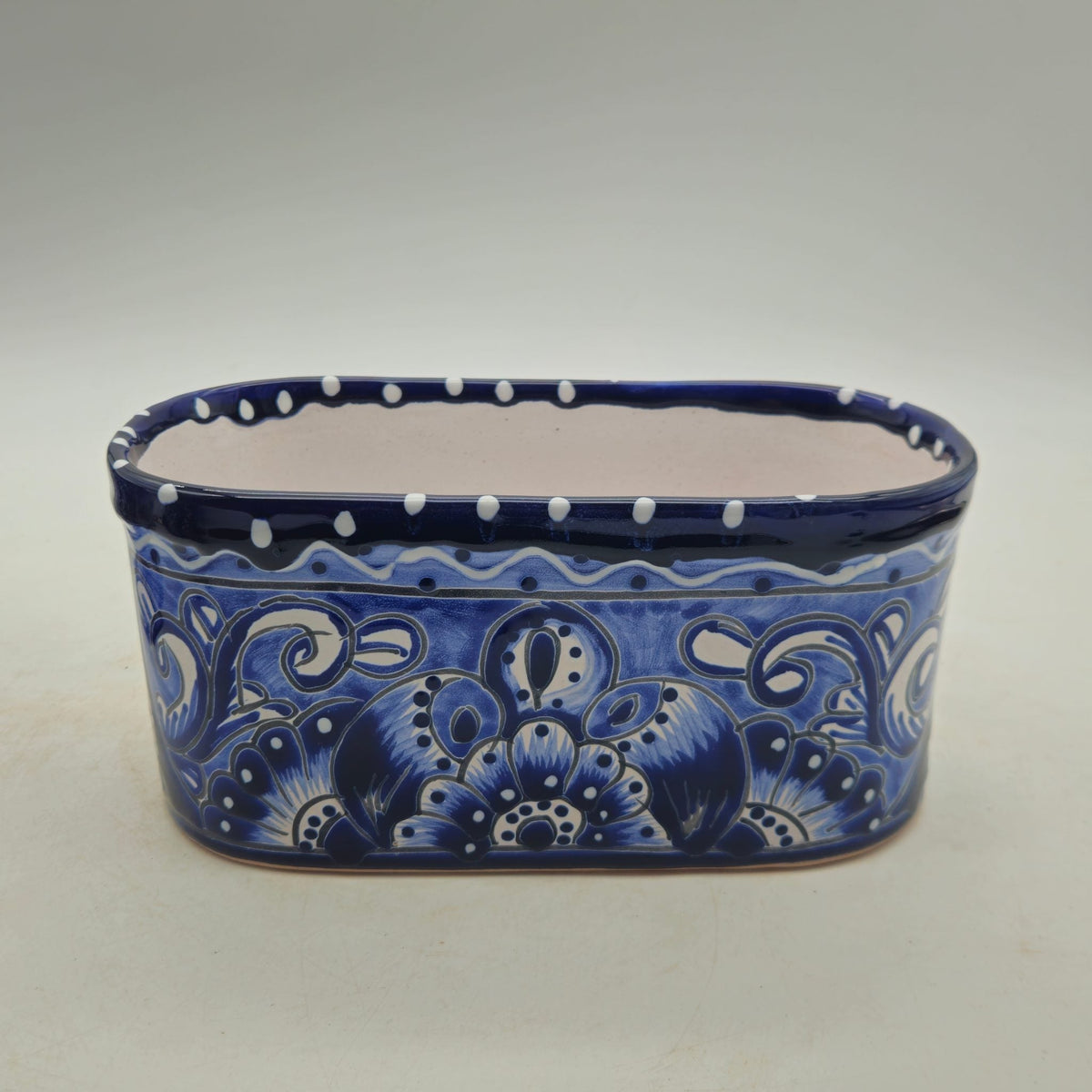 Blue and White Oval Talavera Planter | Mexican Ceramic Pot