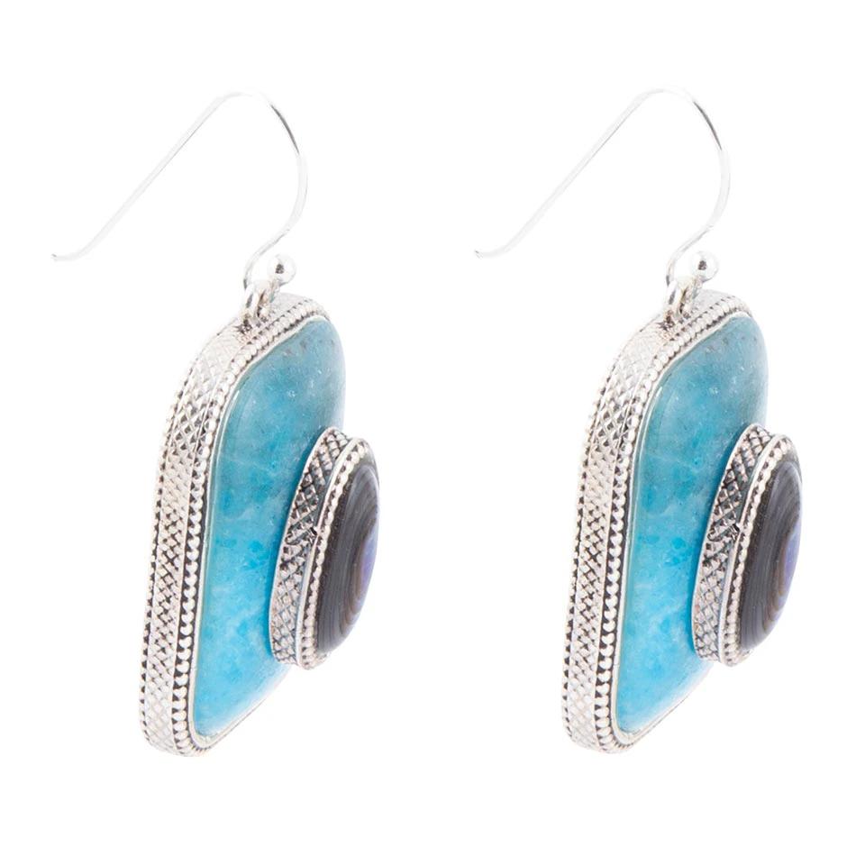 Blue Apatite and Abalone Stacked Sterling Silver Earrings by Barse Jewelry