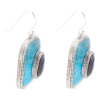 Blue Apatite and Abalone Stacked Sterling Silver Earrings by Barse Jewelry