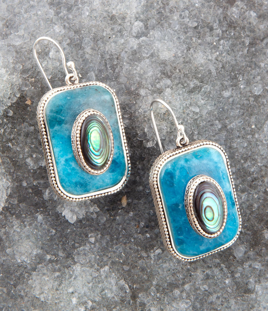 Blue Apatite and Abalone Stacked Sterling Silver Earrings by Barse Jewelry