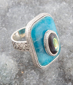 Blue Apatite and Abalone Stacked Sterling Silver Ring by Barse Jewelry