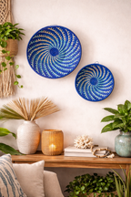 Large Blue White Woven African Basket