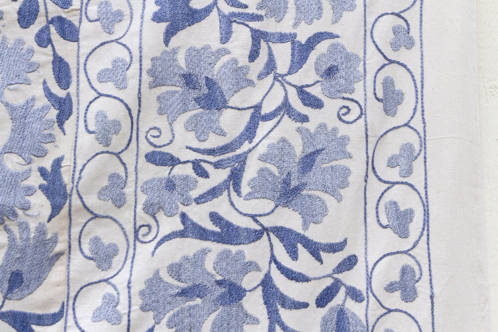 Blue Blossom Uzbek Suzani Throw Vintage and Folk La Vie Bien Blue Blossom Uzbek Suzani Throw