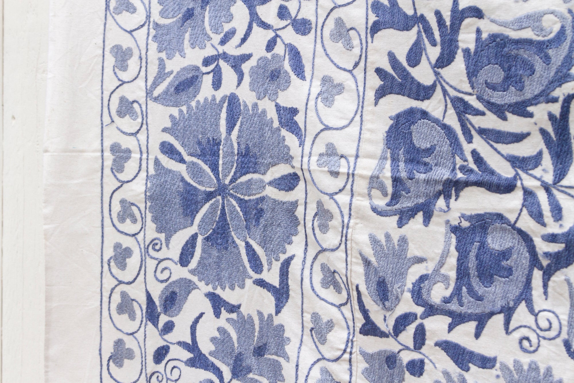 Blue Blossom Uzbek Suzani Throw Vintage and Folk La Vie Bien Blue Blossom Uzbek Suzani Throw