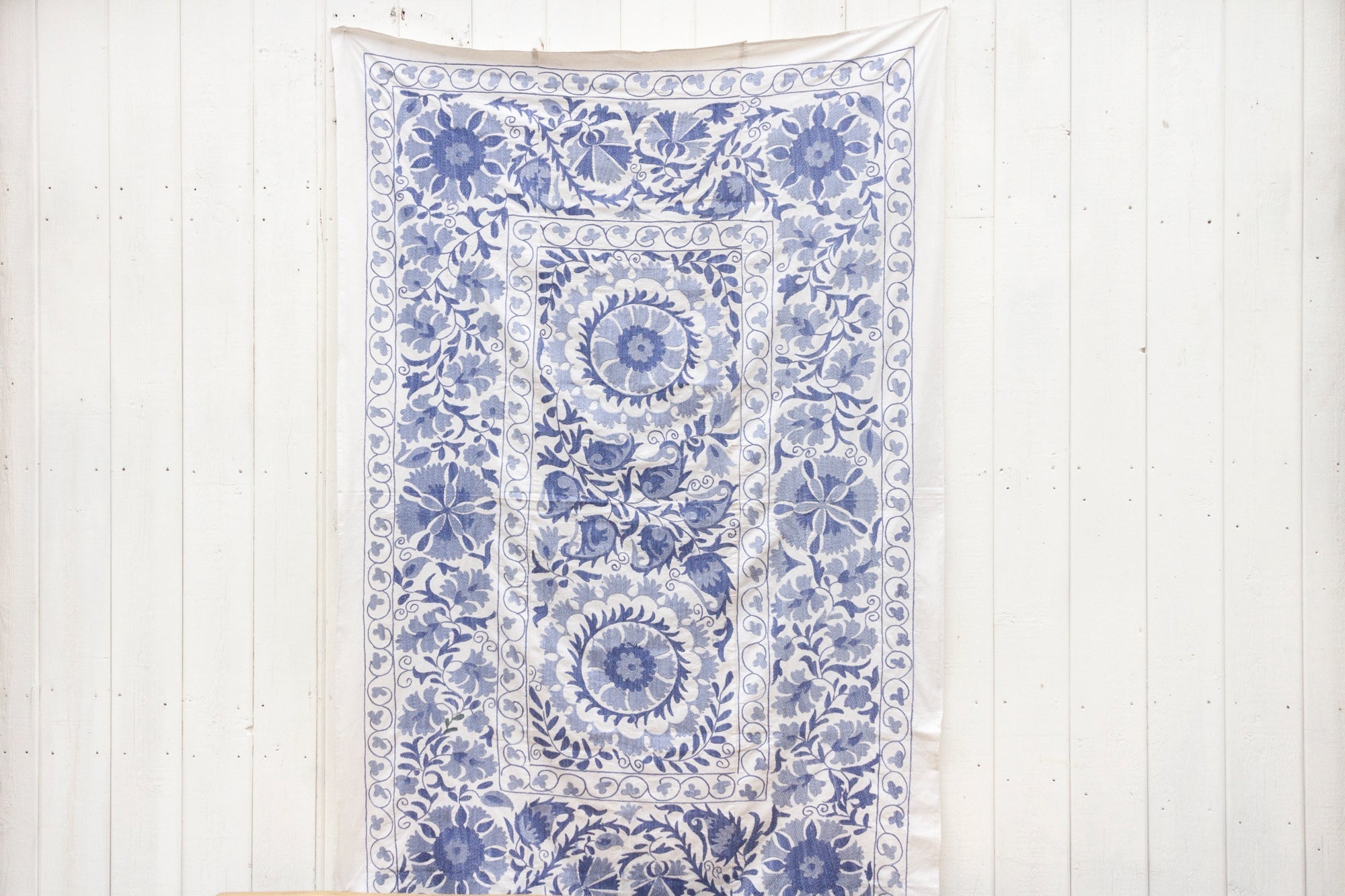 Blue Blossom Uzbek Suzani Throw Vintage and Folk La Vie Bien Blue Blossom Uzbek Suzani Throw