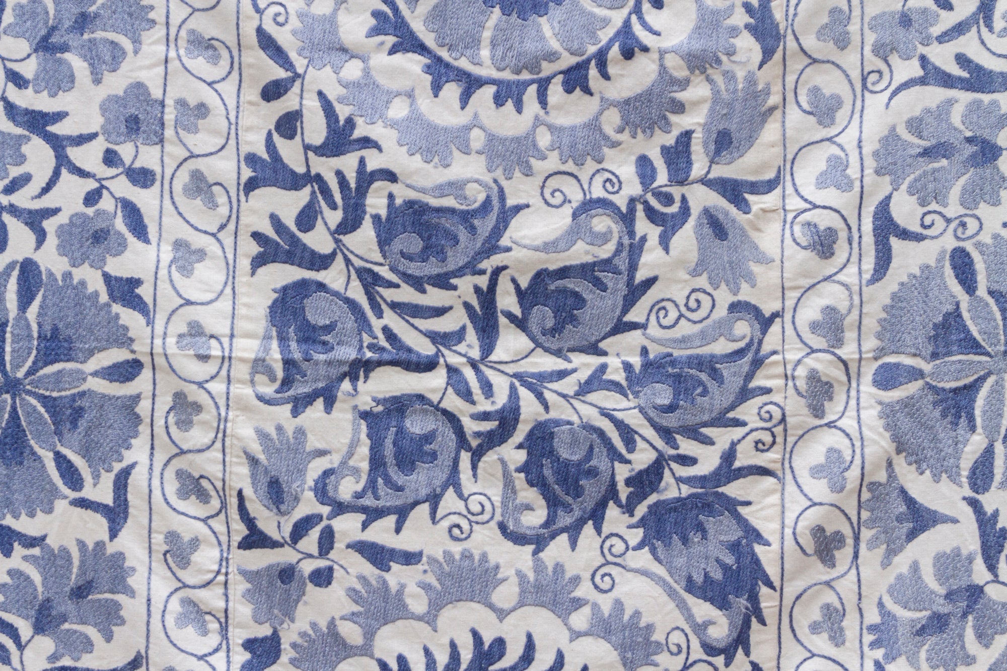 Blue Blossom Uzbek Suzani Throw Vintage and Folk La Vie Bien Blue Blossom Uzbek Suzani Throw