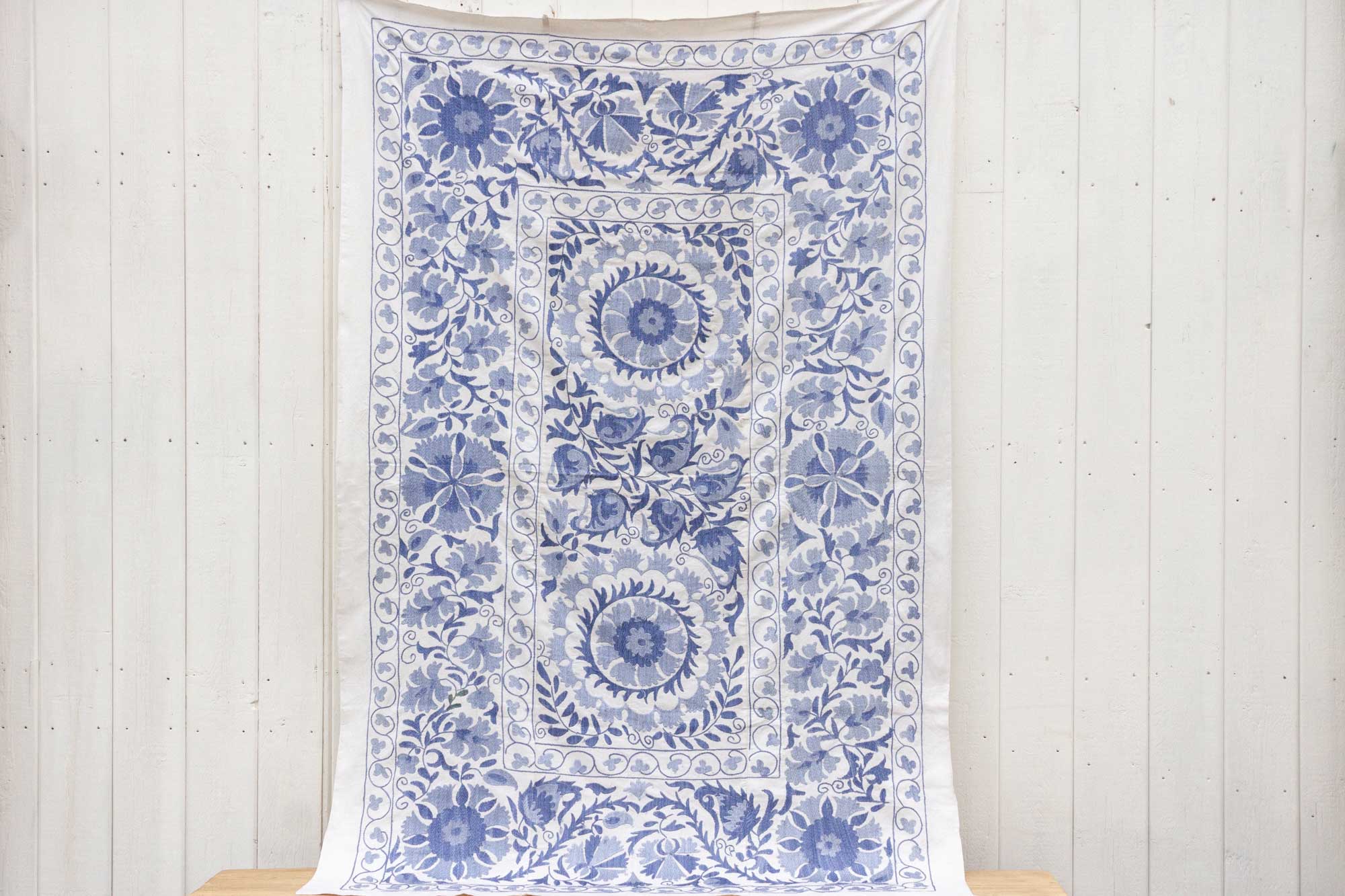Blue Blossom Uzbek Suzani Throw Vintage and Folk La Vie Bien Blue Blossom Uzbek Suzani Throw