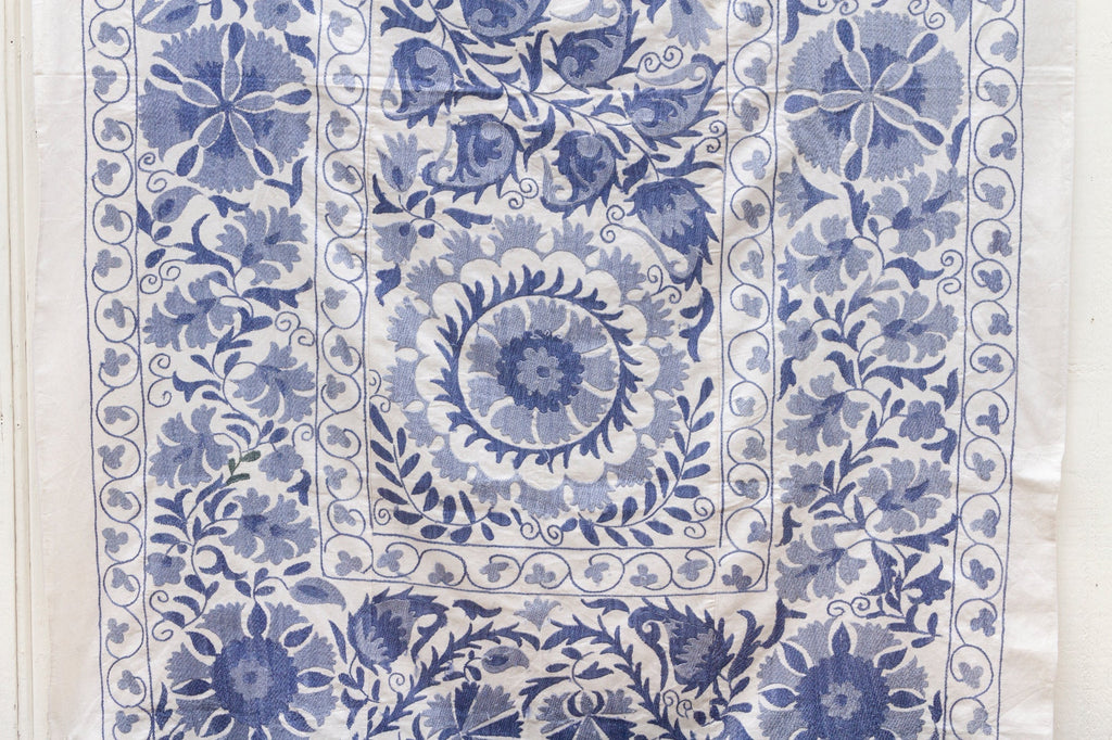 Blue Blossom Uzbek Suzani Throw Vintage and Folk La Vie Bien Blue Blossom Uzbek Suzani Throw