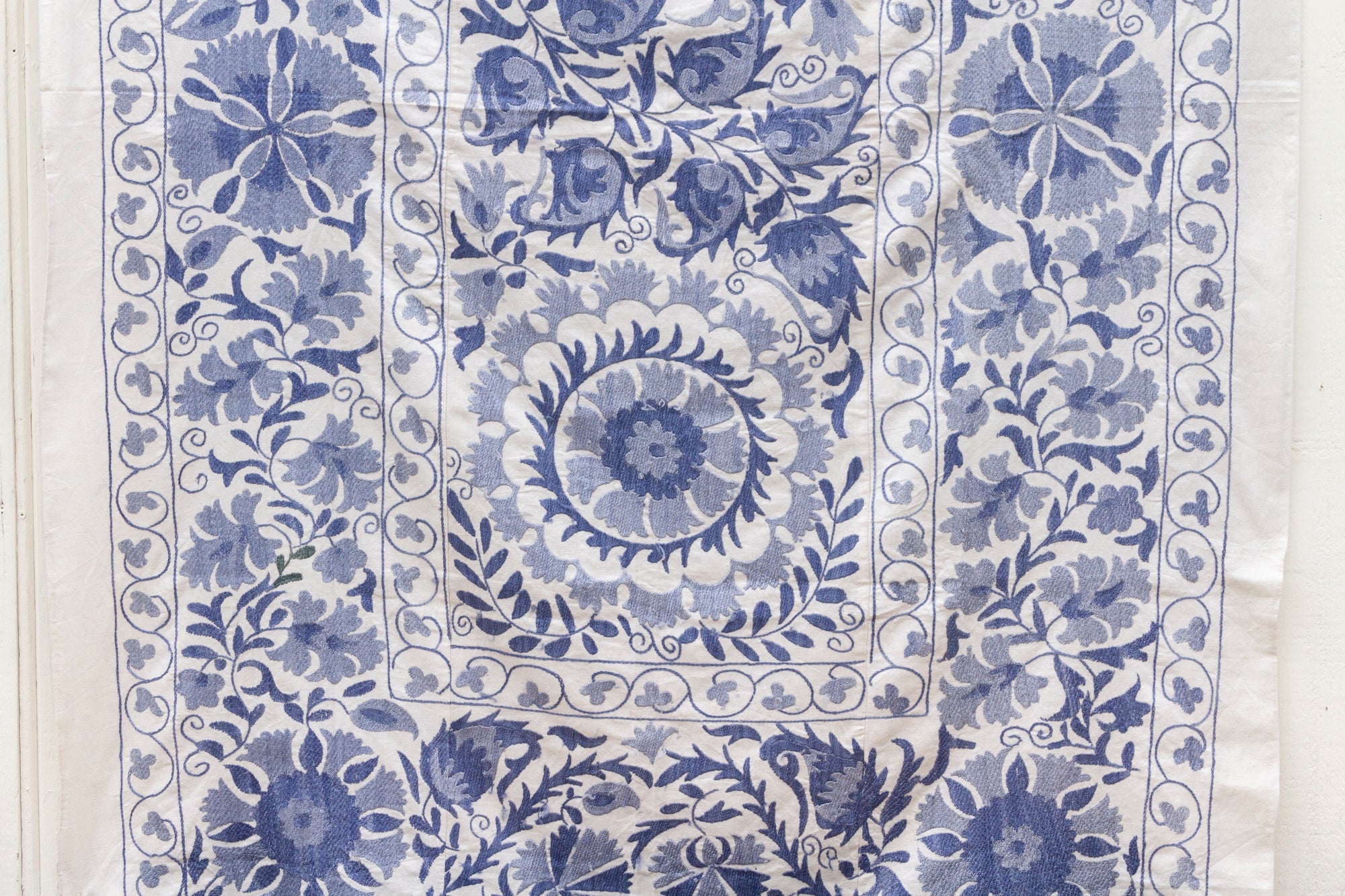 Blue Blossom Uzbek Suzani Throw Vintage and Folk La Vie Bien Blue Blossom Uzbek Suzani Throw