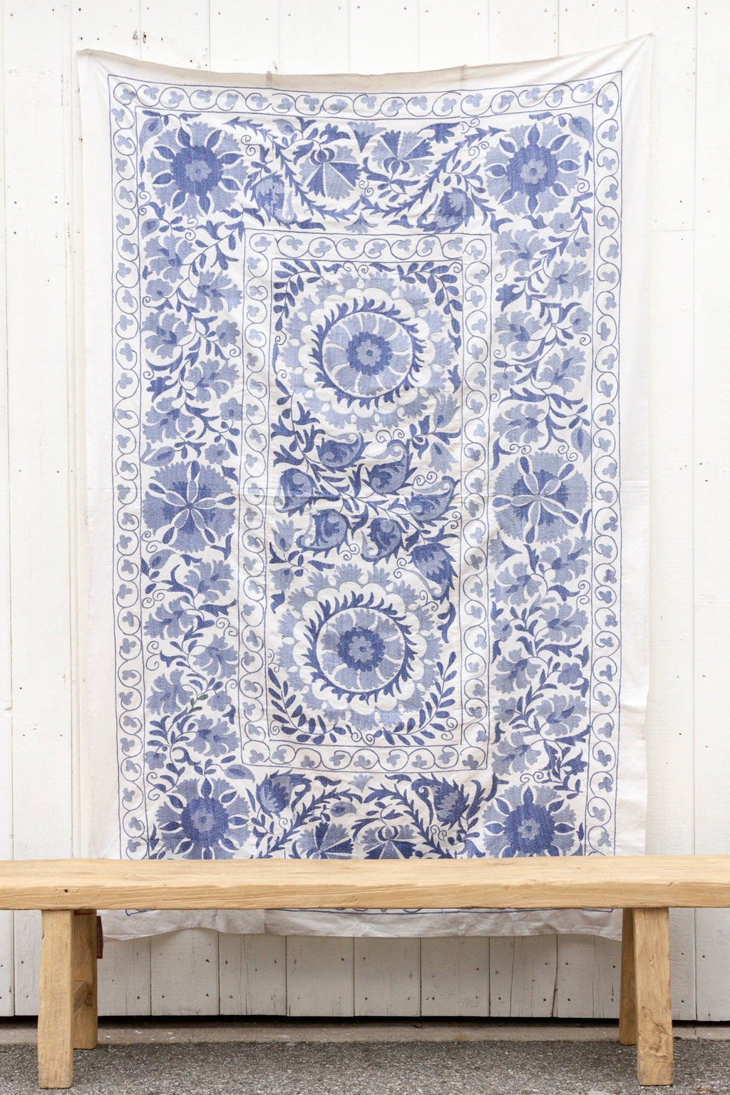 Blue Blossom Uzbek Suzani Throw Vintage and Folk La Vie Bien Blue Blossom Uzbek Suzani Throw