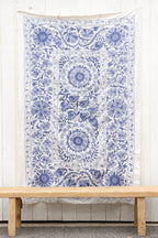 Blue Blossom Uzbek Suzani Throw Vintage and Folk La Vie Bien Blue Blossom Uzbek Suzani Throw