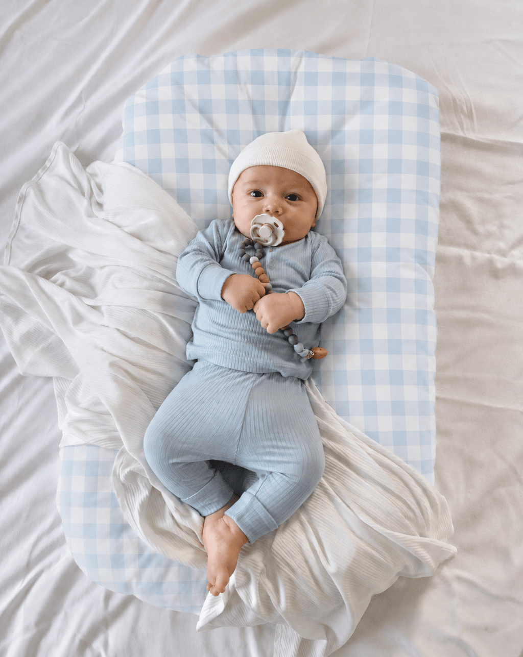 Blue Checkered Ruffle Baby Lounger Cover La Vie Bien Blue Checkered Ruffle Baby Lounger Cover
