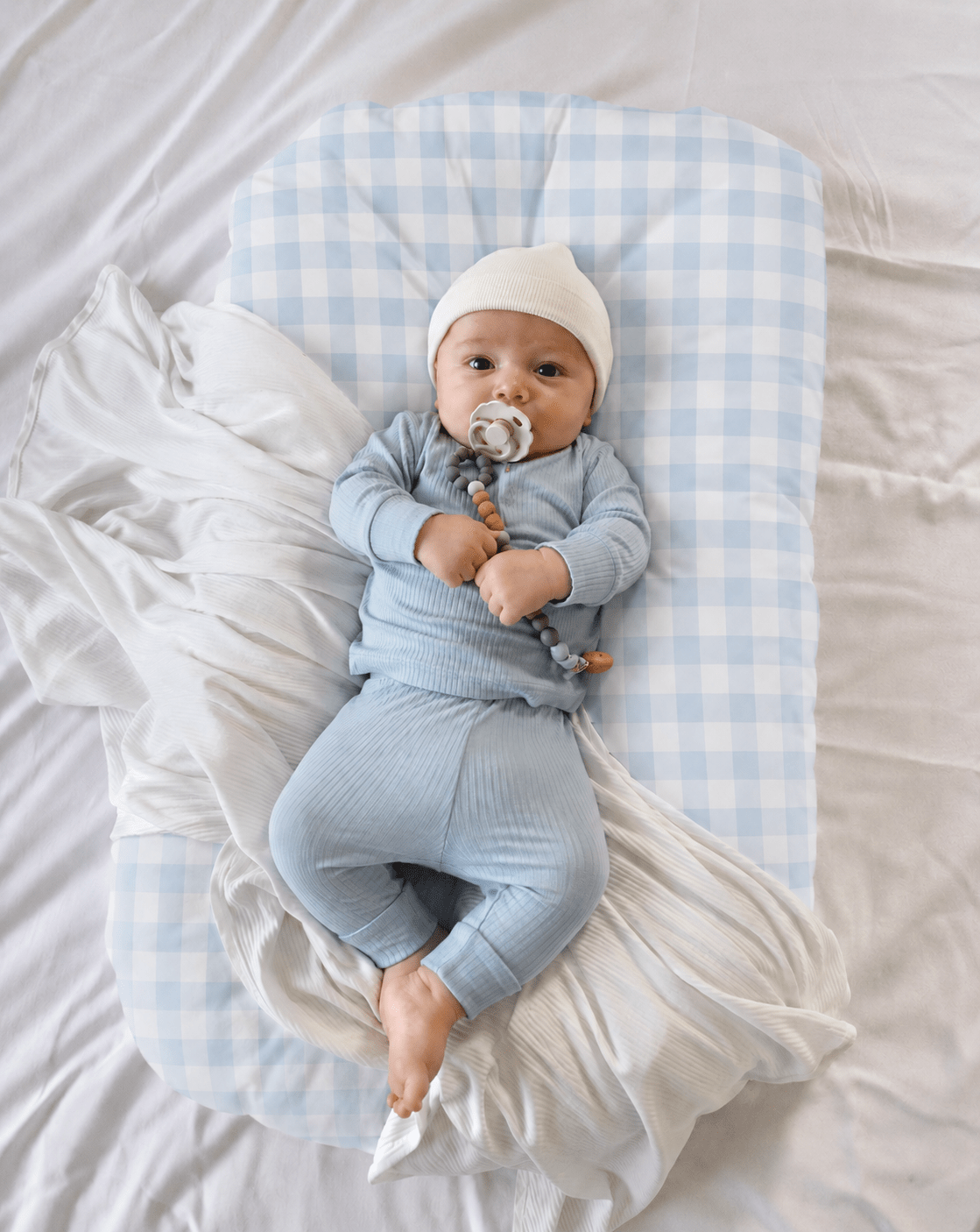 Blue Checkered Ruffle Baby Lounger Cover La Vie Bien Blue Checkered Ruffle Baby Lounger Cover