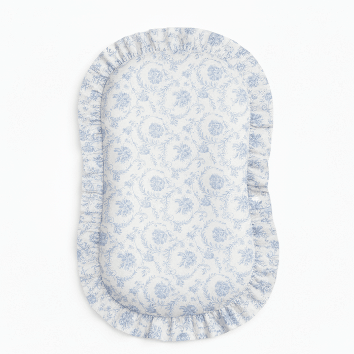Blue Chinoiserie Ruffle Baby Lounger Cover La Vie Bien Blue Chinoiserie Ruffle Baby Lounger Cover