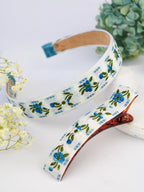 Blue Clematis Floral Ribbon Hair Clip by Ash & Rose