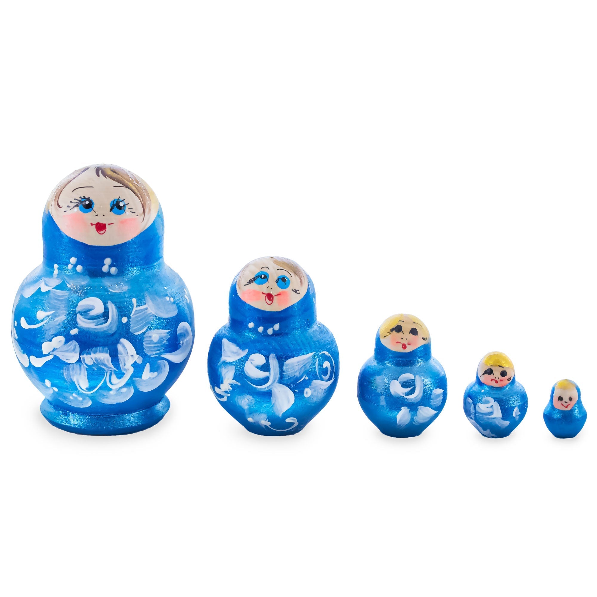 Blue Color with White Ornament Wooden Nesting Dolls Nesting Dolls > Flowers La Vie Bien Blue Color with White Ornament Wooden Nesting Dolls