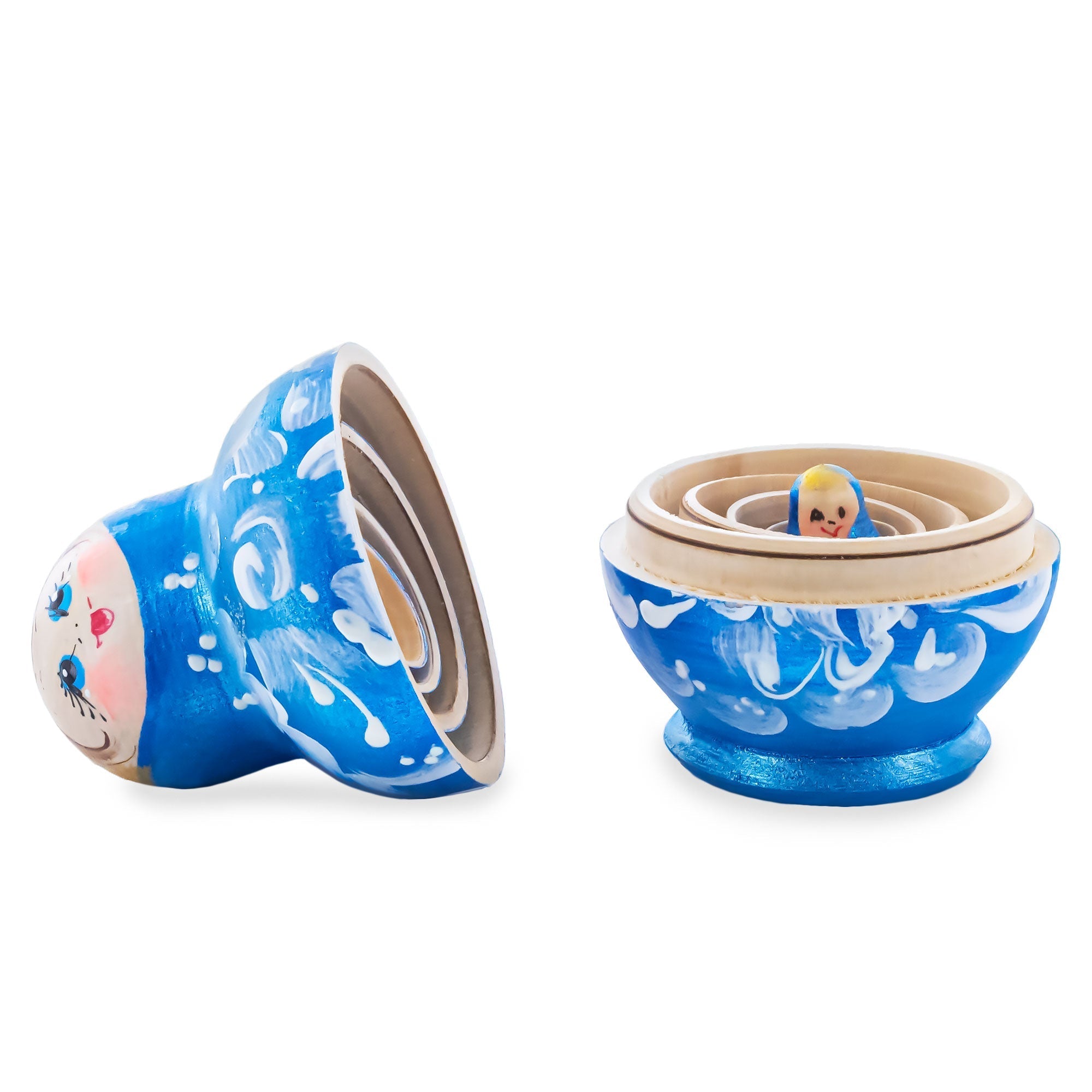 Blue Color with White Ornament Wooden Nesting Dolls Nesting Dolls > Flowers La Vie Bien Blue Color with White Ornament Wooden Nesting Dolls