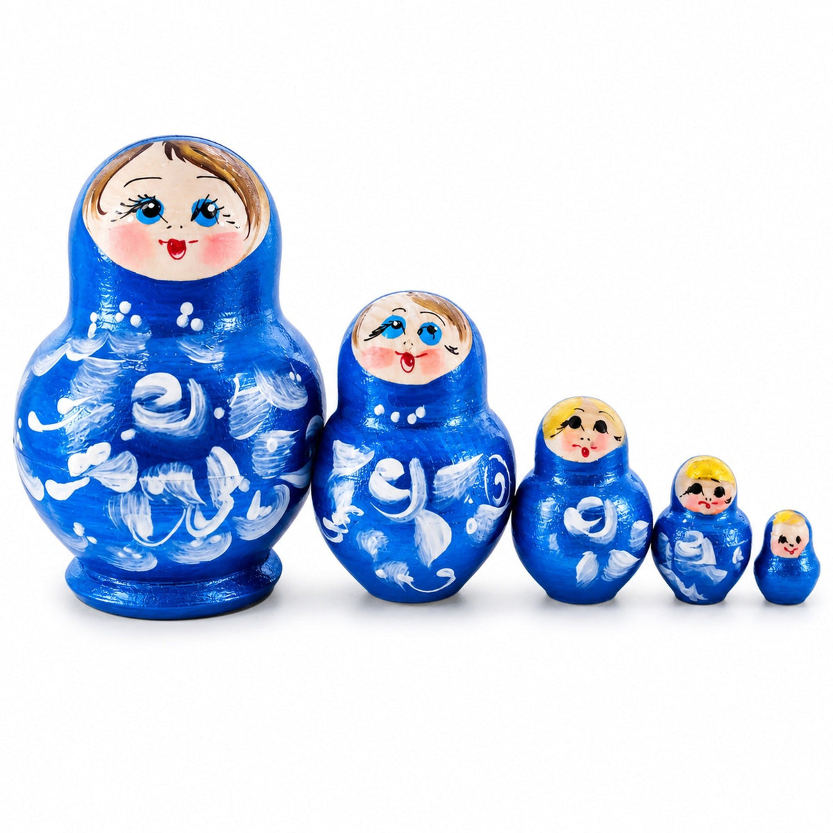 Blue Color with White Ornament Wooden Nesting Dolls Nesting Dolls > Flowers La Vie Bien Blue Color with White Ornament Wooden Nesting Dolls