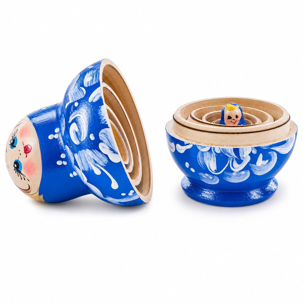Blue Color with White Ornament Wooden Nesting Dolls Nesting Dolls > Flowers La Vie Bien Blue Color with White Ornament Wooden Nesting Dolls