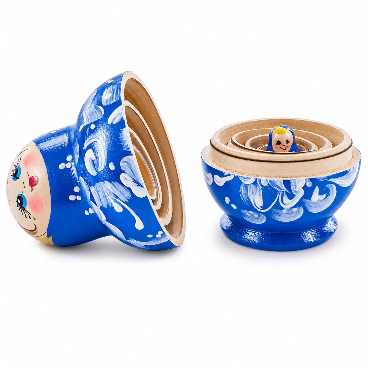 Blue Color with White Ornament Wooden Nesting Dolls Nesting Dolls > Flowers La Vie Bien Blue Color with White Ornament Wooden Nesting Dolls