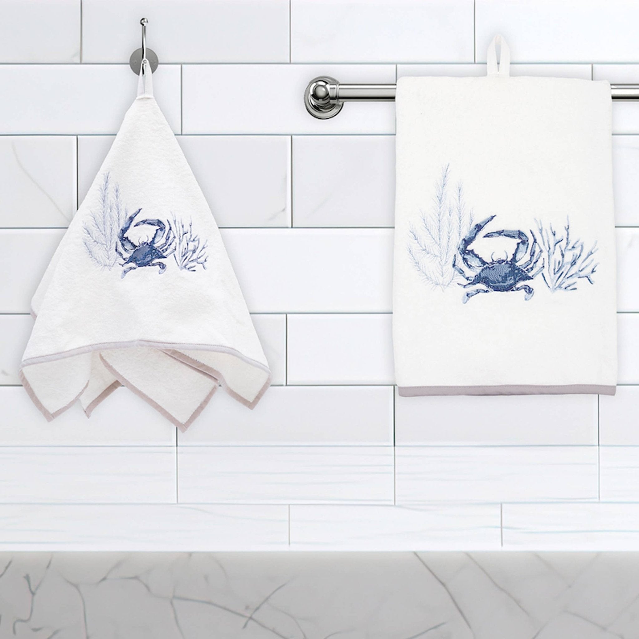 Blue Crab Terrycloth Guest Hand Towel La Vie Bien Blue Crab Terrycloth Guest Hand Towel